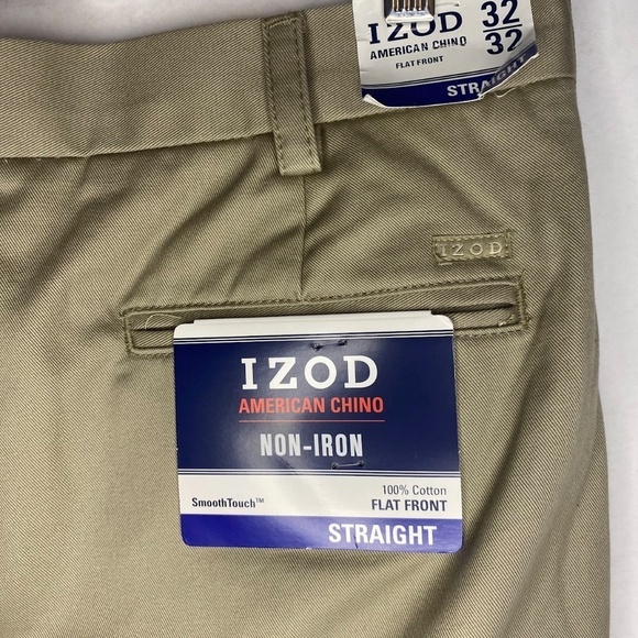 NWT Izod Flat Front Straight Men’s American Chino Pants Tan Golf size 32x32 NEW - Picture 6 of 8